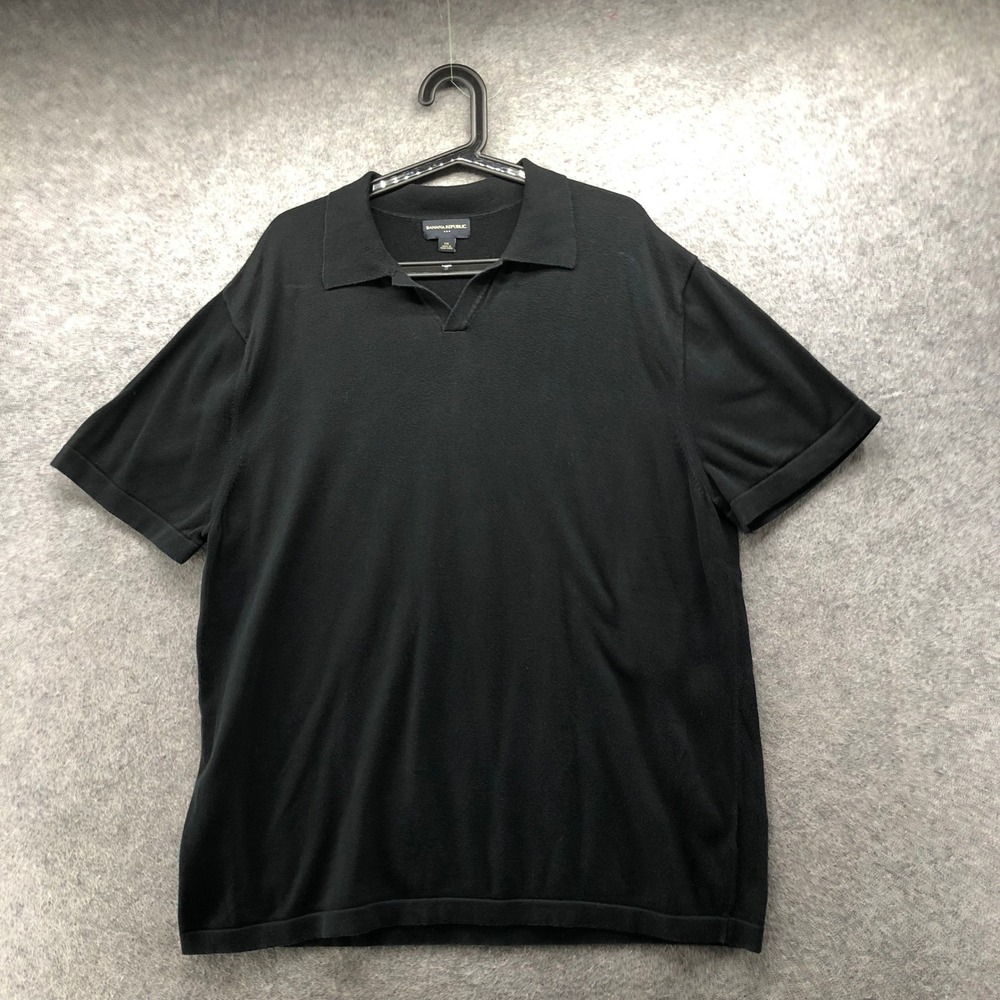 Banana Republic Polo Sweater Mens XXL Black Short Sleeve Knit Cotton